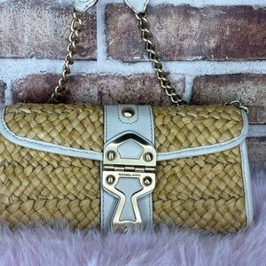 Michael Kors Woven Straw Crossbody with White Trim and Gold Hardware